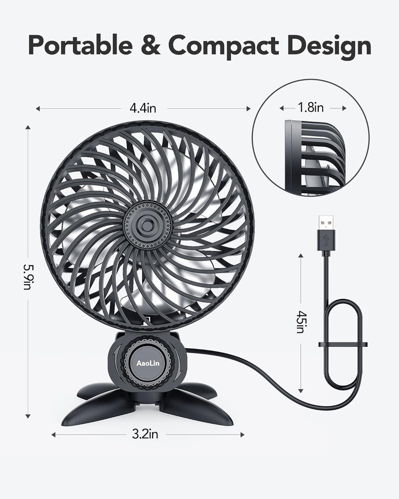 AaoLin USB Small Fan, Desk Fans with CVT Variable Speeds, Strong Cooling Airflow, Quiet Portable, Desktop Mini Personal Fan for Room, Home,Office, Bedroom-USB Powered (Black-02) - Image 5